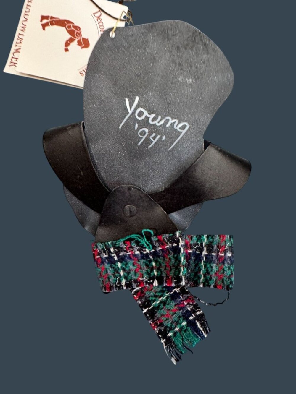 Signed Young 1994 Shadowdancer Snowman Face Metal Ornament Felt Scarf 5" - Picture 3 of 8